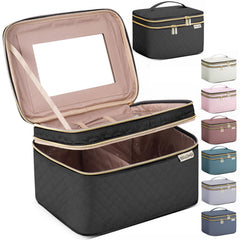 HXLGMD grand sac maquillage avec miroir, rangement pratique et miroir intégré pour retouches