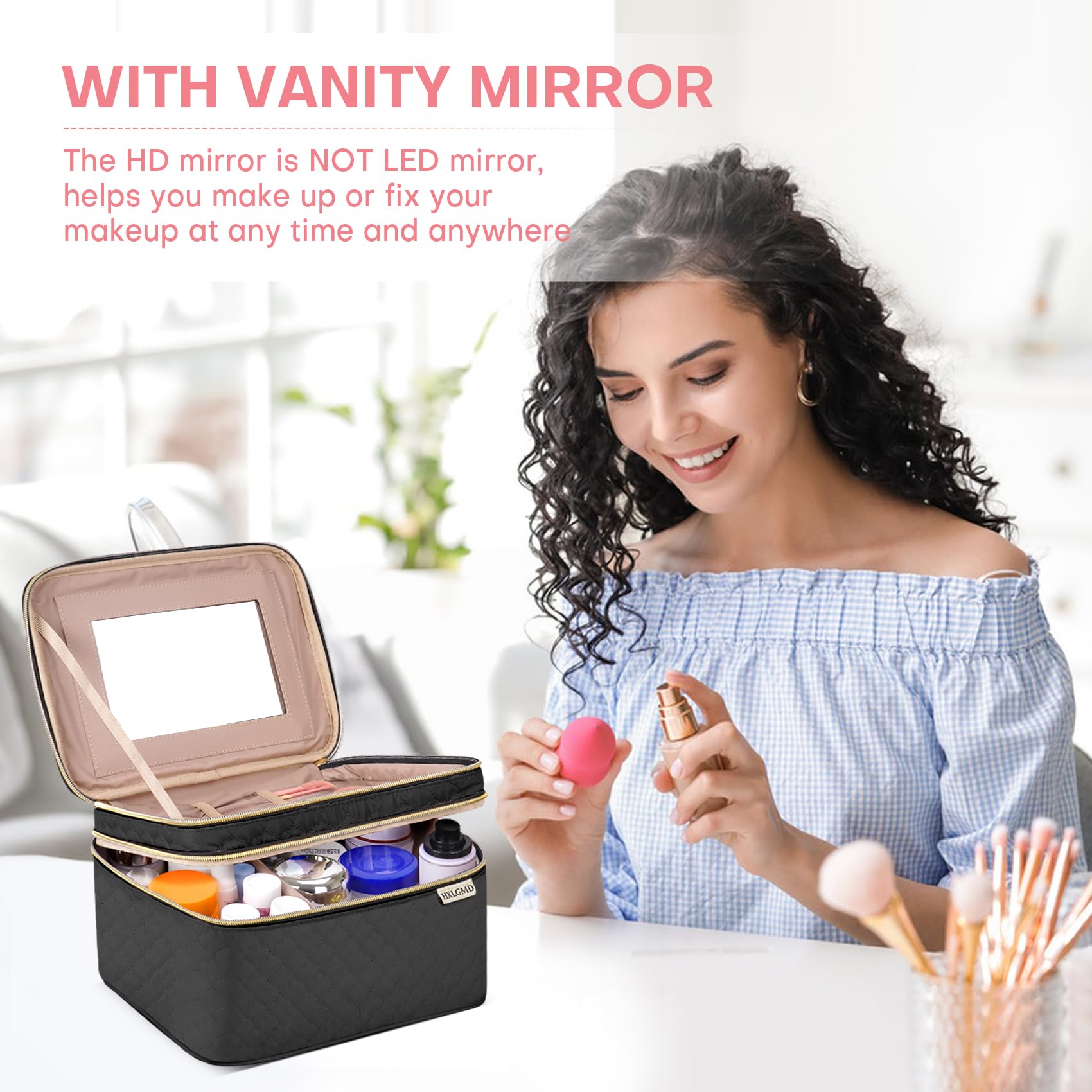 HXLGMD sac maquillage grande capacite etui brosse, espace spacieux pour produits et pinceaux