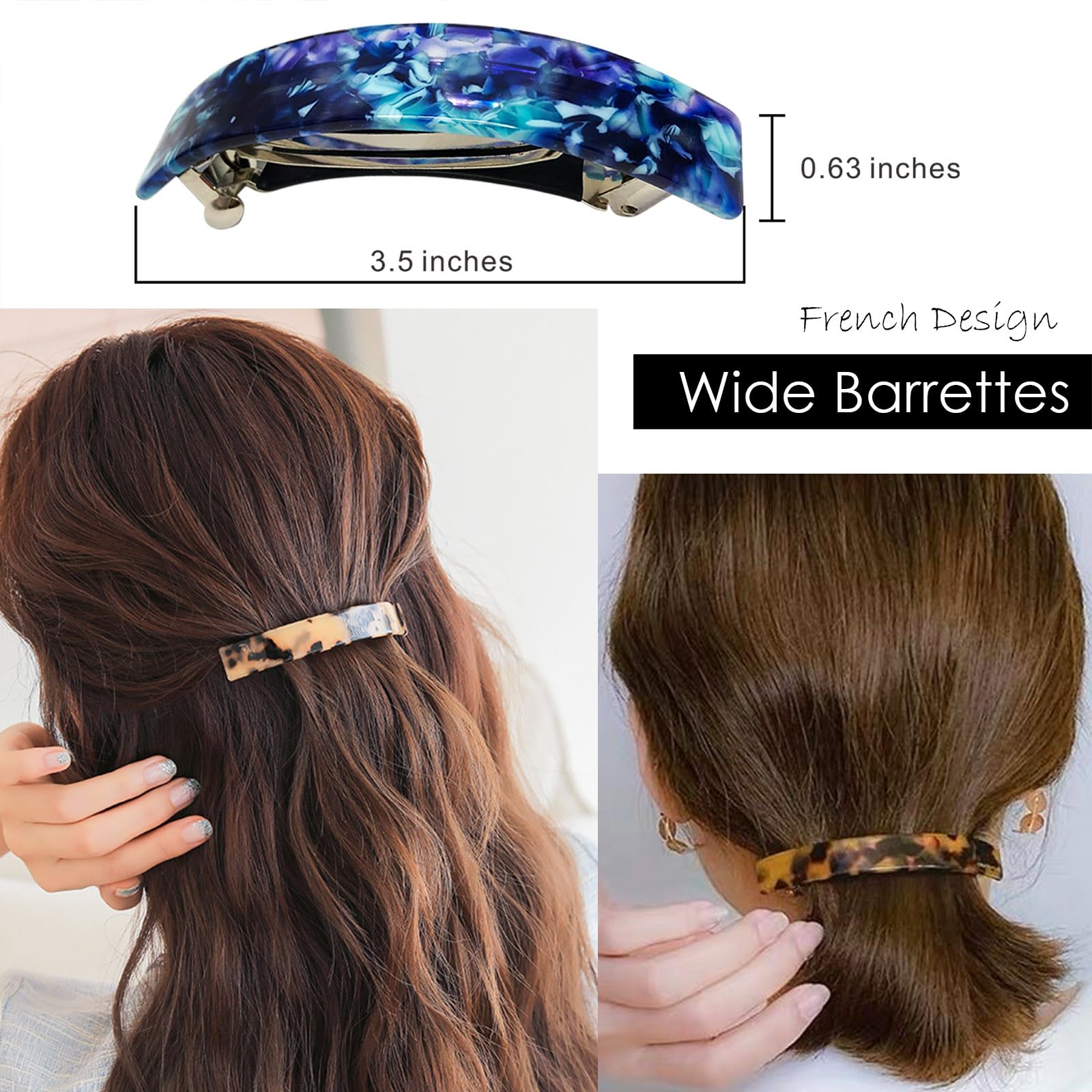 Barrette HYFEEL rectangle 3-5 pouces pour attacher une queue-de-cheval rapide.