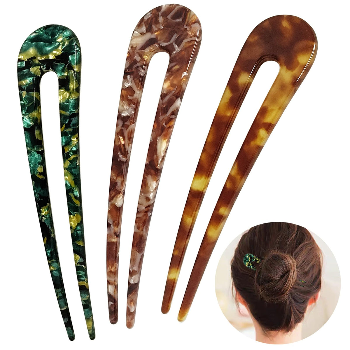 HYFEEL Épingle cheveux U forme vert pour un chignon élégant toute la journée