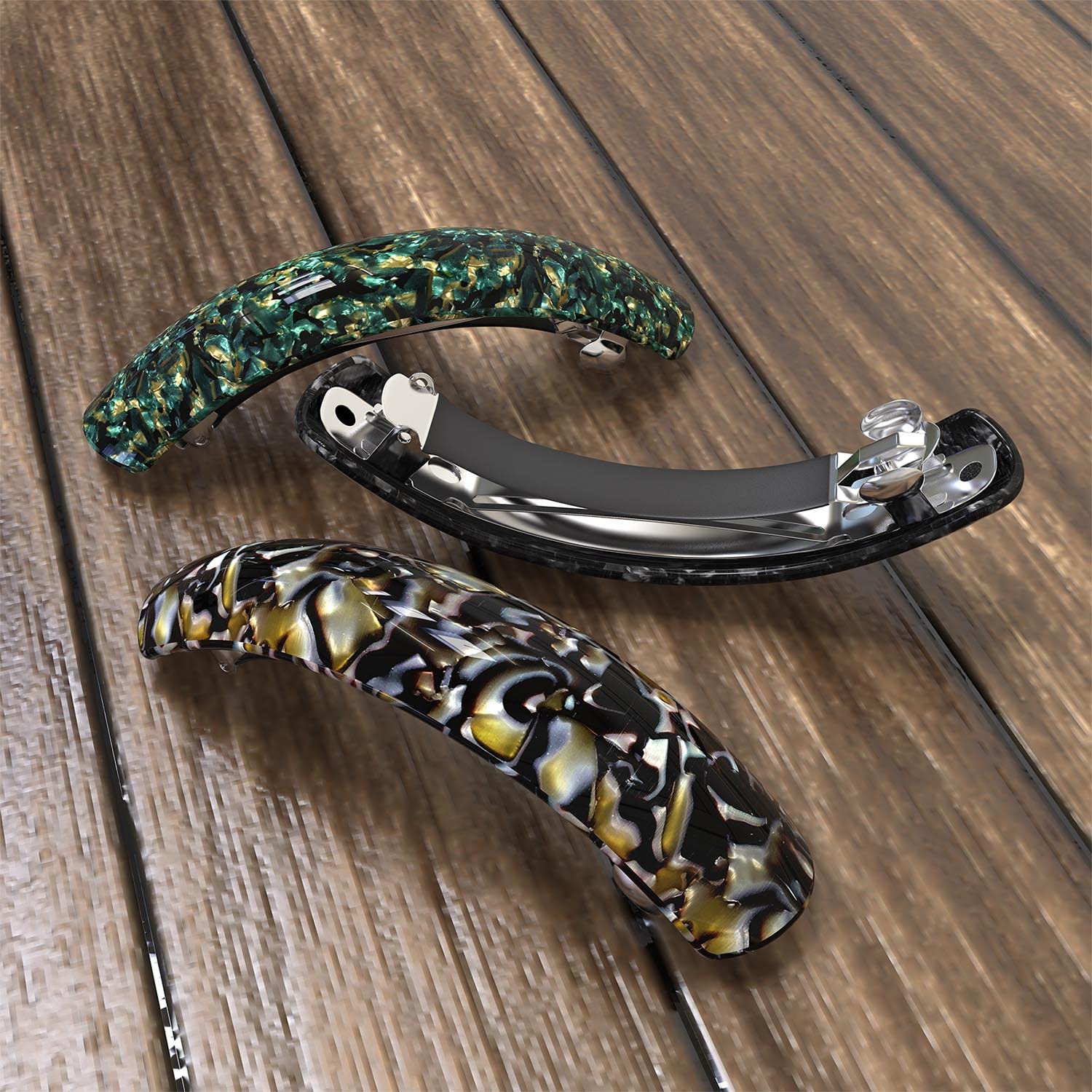 Barrette HYFEEL verte cadeau chic et pratique pour femmes.