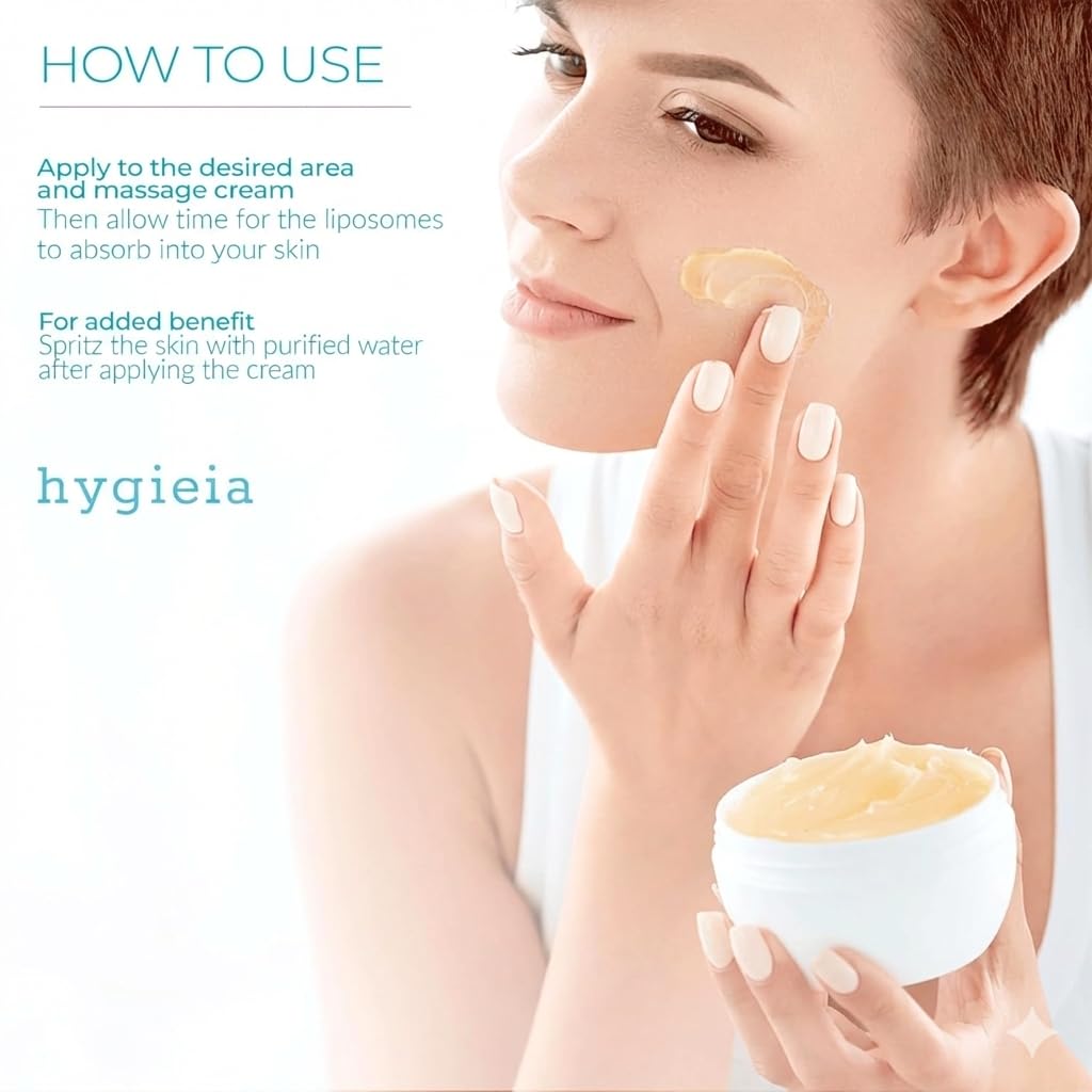 Absorption liposomale Hygieia pour une peau plus lumineuse et uniforme.