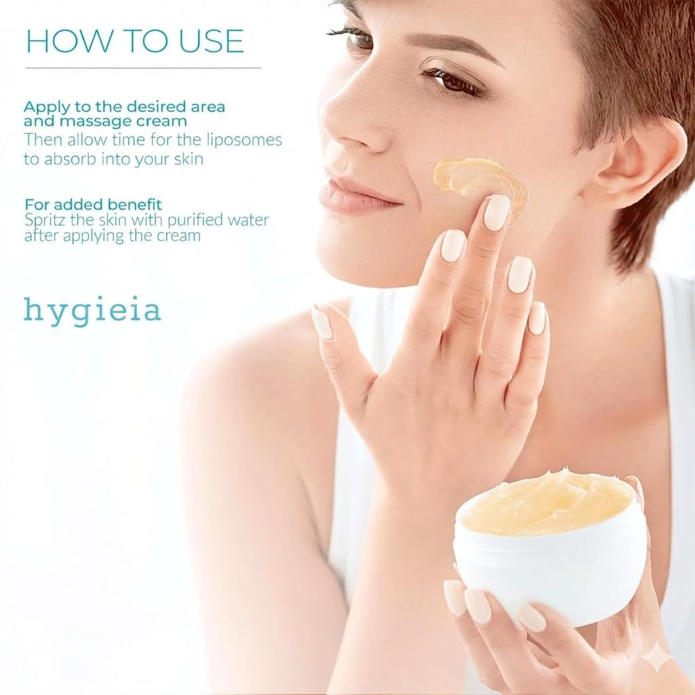 Absorption liposomale Hygieia pour une peau plus lumineuse et uniforme.