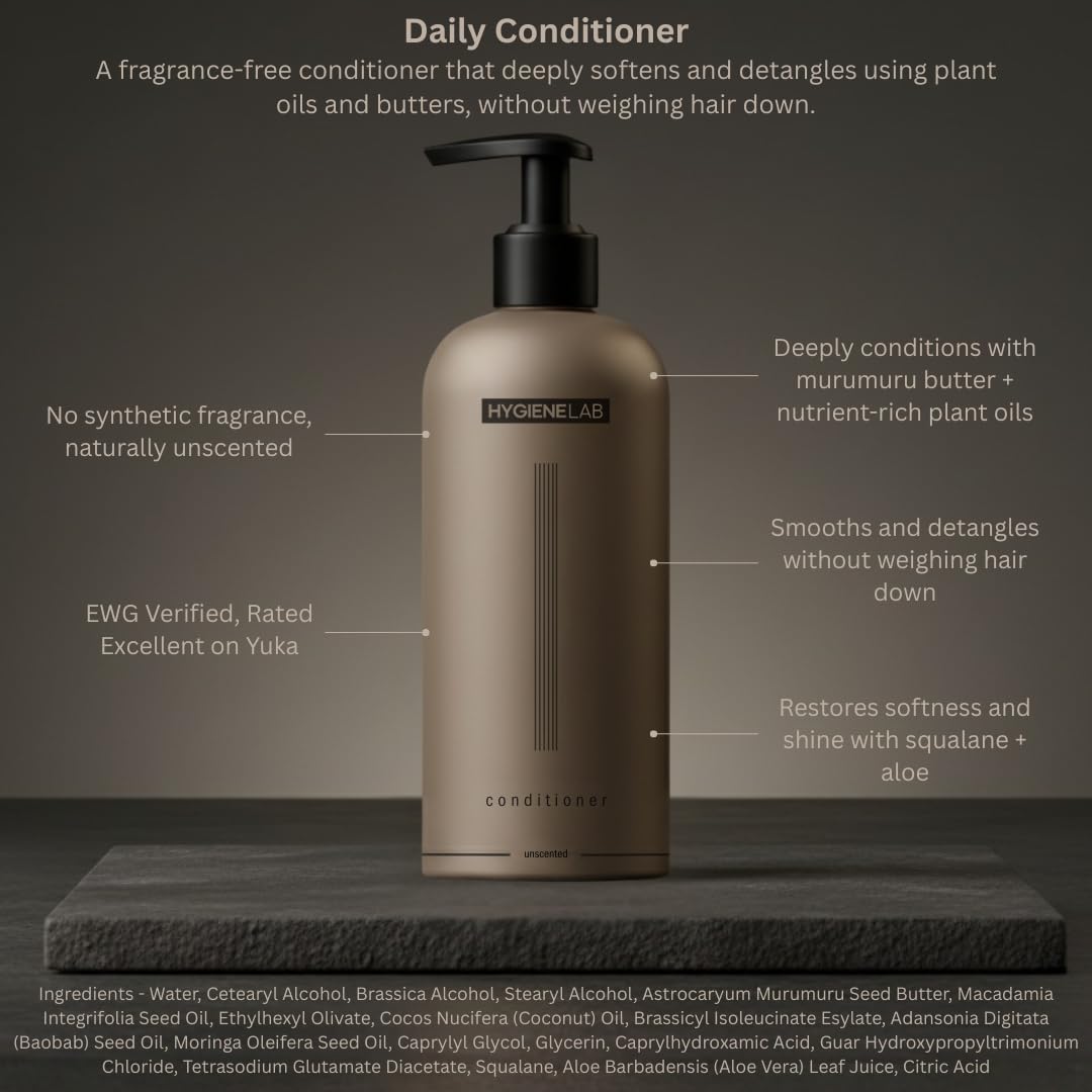 HygieneLab après-shampoing homme, ingrédients nourrissants pour hydratation profonde.