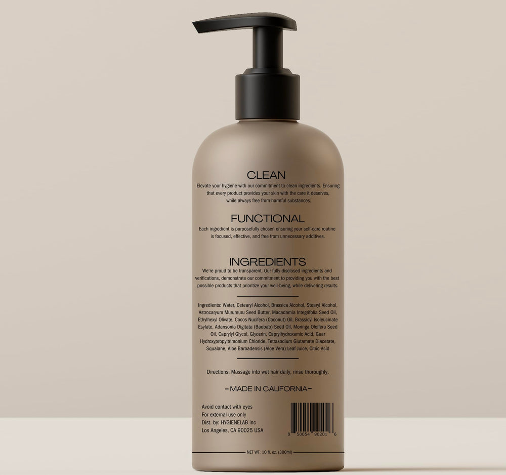HygieneLab après-shampoing homme, huile de baobab et moringa renforçant les cheveux.