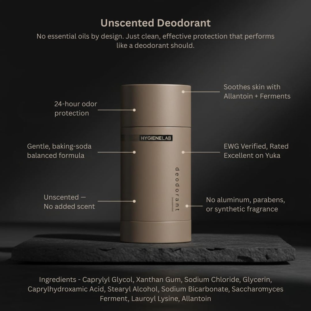 Texture douce du déodorant HygieneLab sans parfum, idéale pour peau sensible.