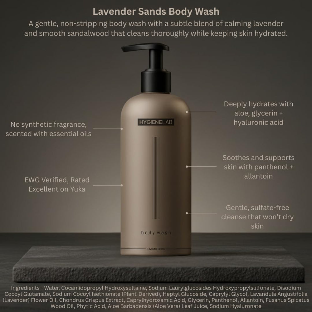 Formule sans sulfates de HygieneLab Gel Douche Homme respectueuse de la peau.