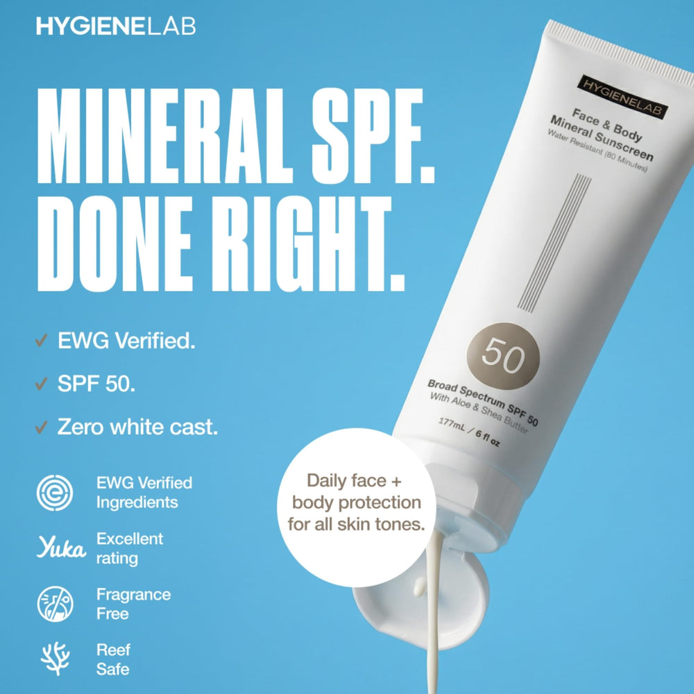 Texture lisse et non grasse HygieneLab SPF50 adaptée à tous les teints.