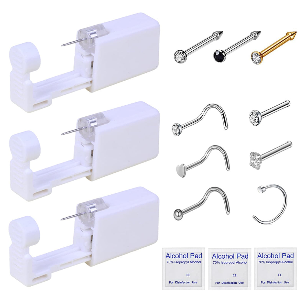 HYJLPAF kit piercing nasal avec 3 pistolets pour une pose rapide et sûre.