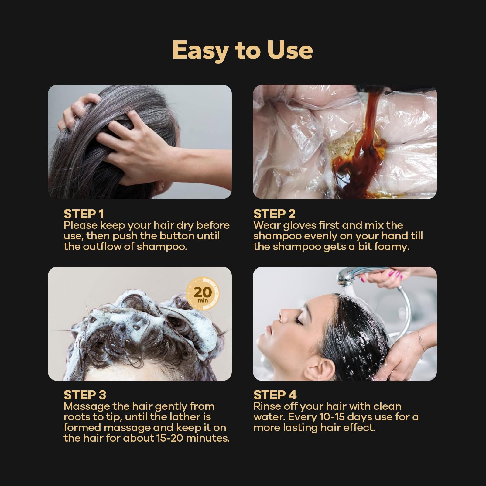 HyperHair shampooing châtaigne brun : utilisation à domicile simple sans compétence professionnelle.
