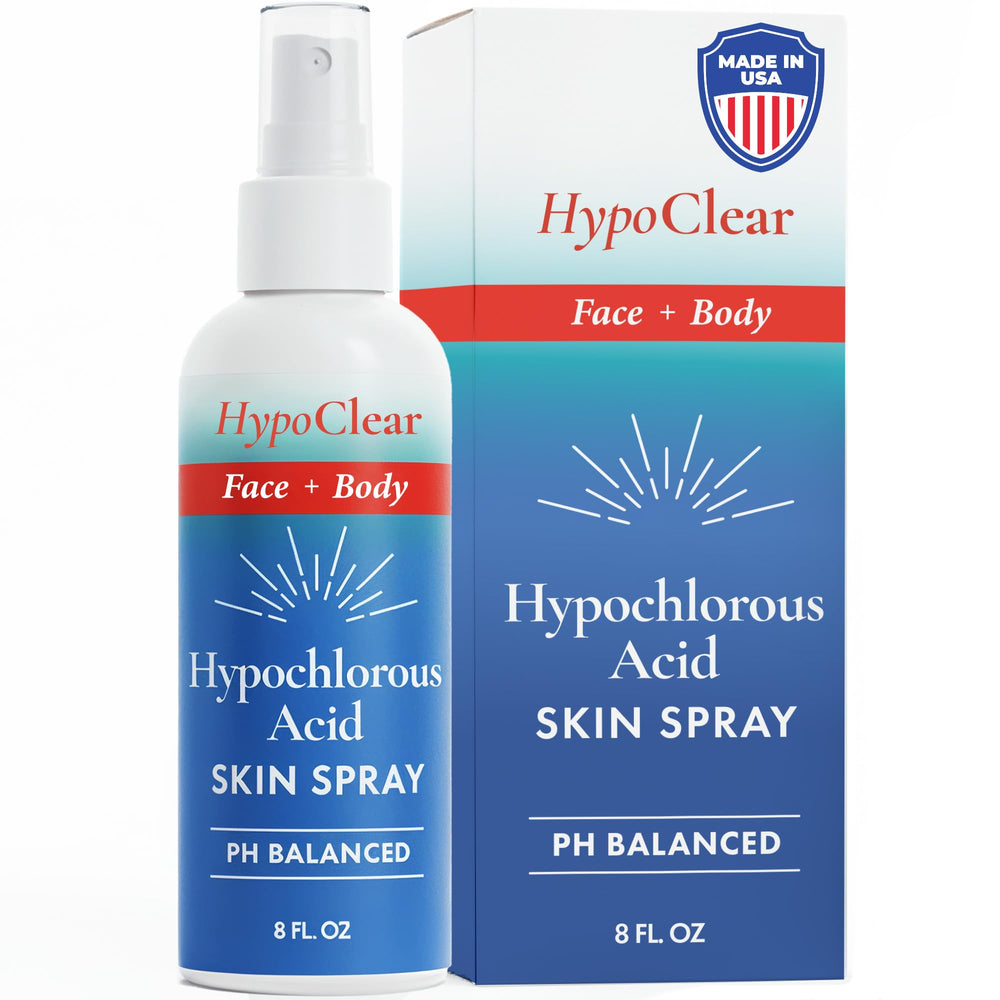 HypoClear acide hypochloreux pour le visage, bouteille pratique pour peau nette et hydratée.