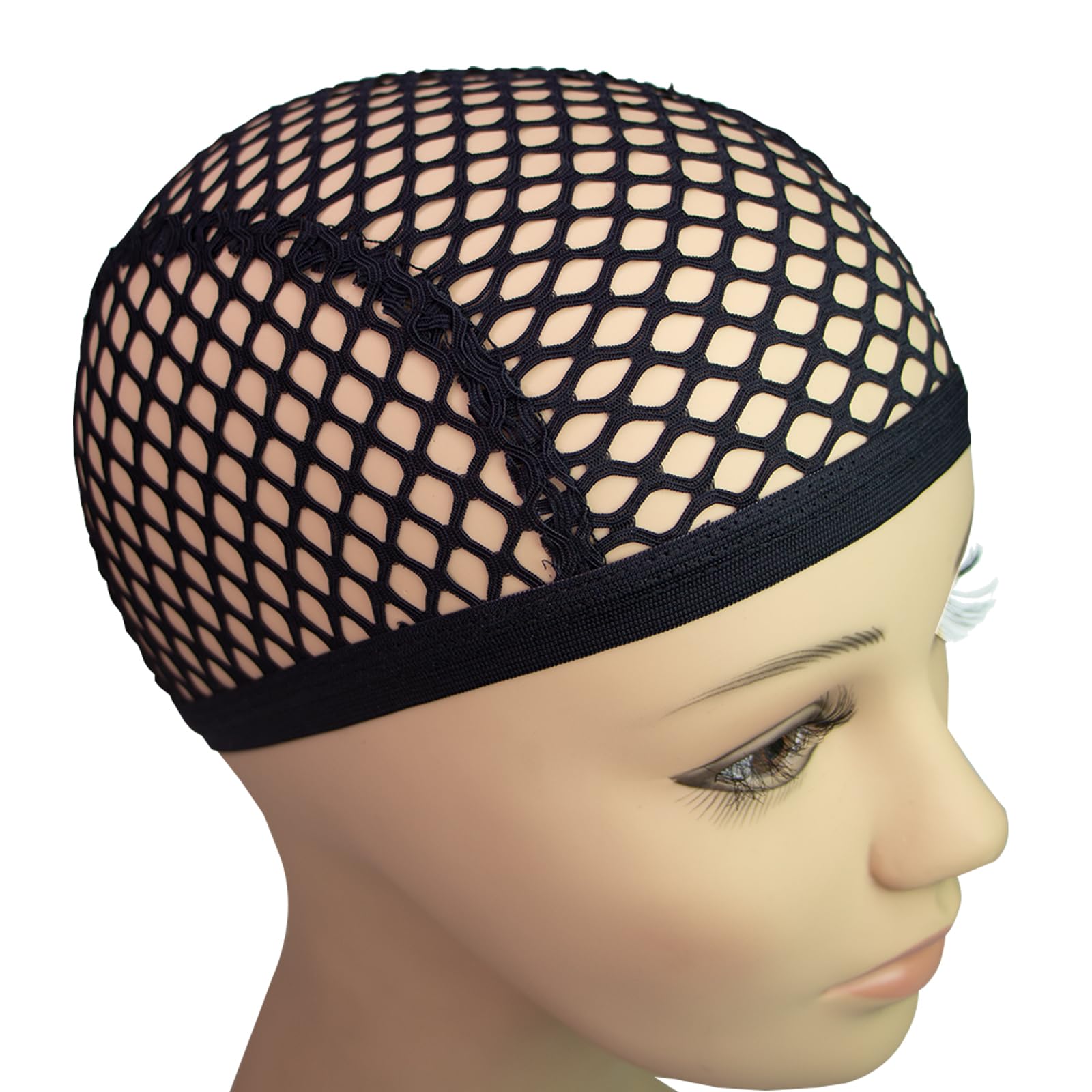 HyunDu cap crochet noir maille idéal pour cheveux bouclés ou fins.