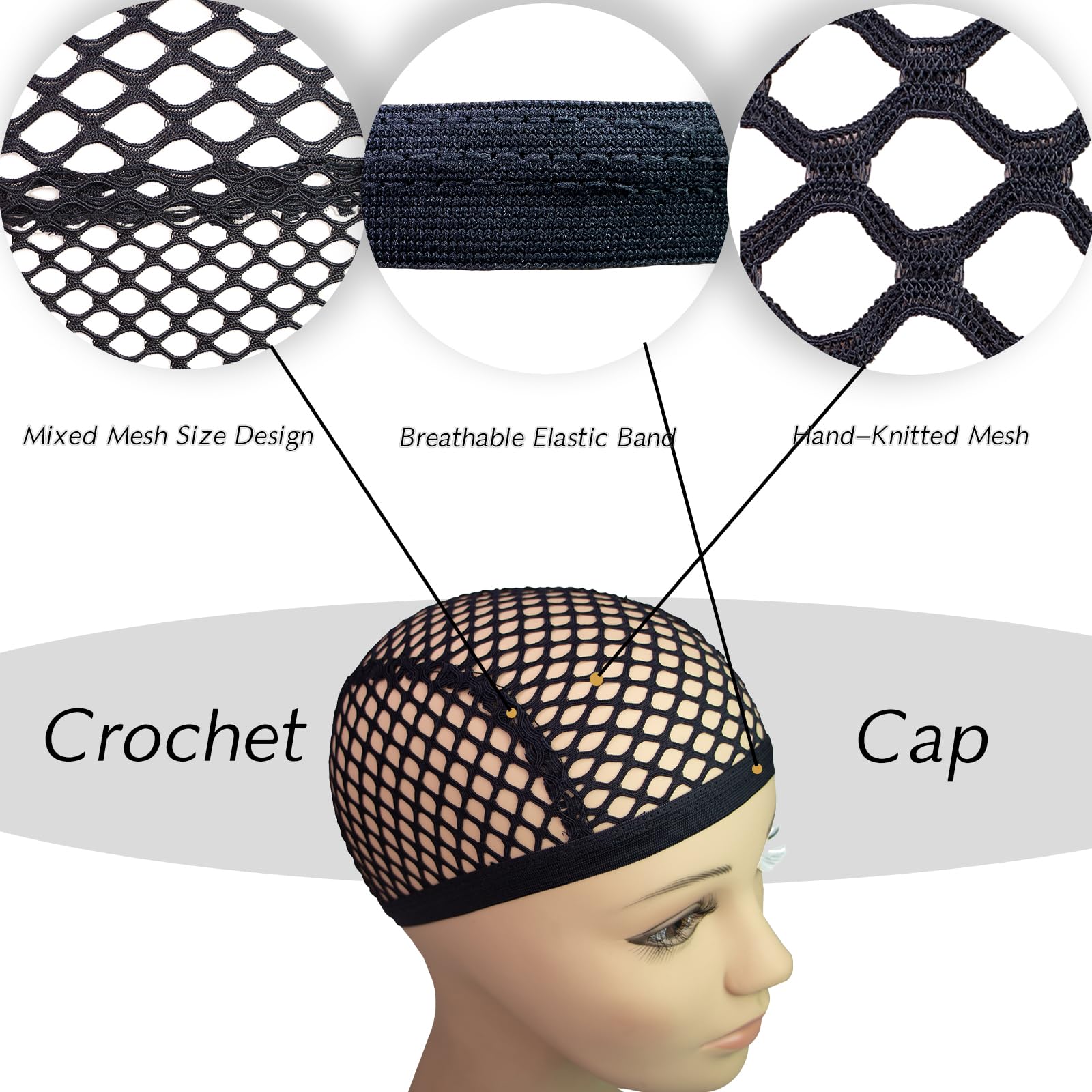 HyunDu cap crochet noir maille pour hommes et femmes.