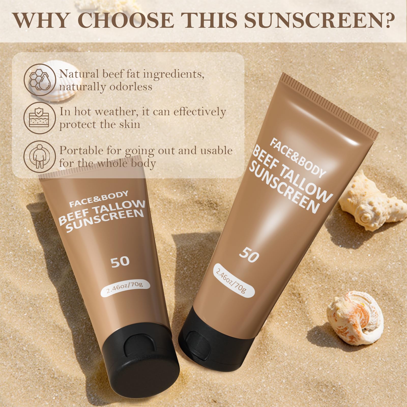 HZENPPOR crème solaire gras boeuf – visage, absorption rapide sans résidu
