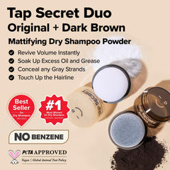 I DEW CARE Tap Secret Brun Foncé – Poudre fine pour cheveux brun foncé.