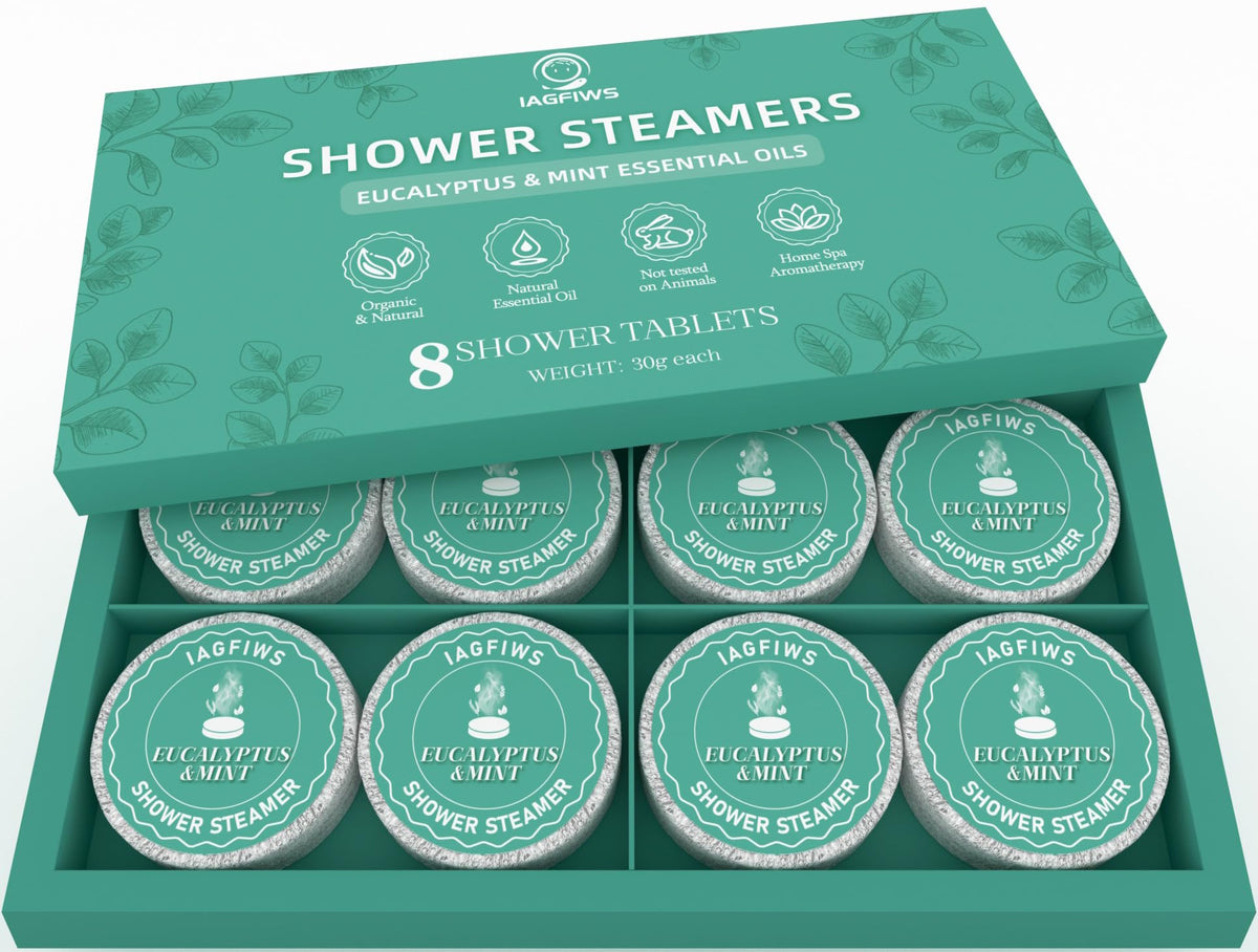 Bombe douche IAGFIWS aromathérapie eucalyptus menthe pour relaxation.
