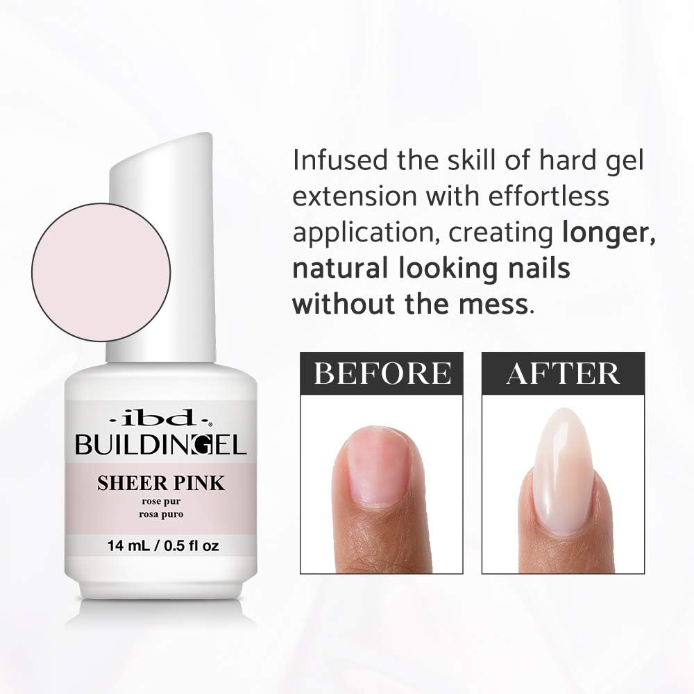 IBD Building Gel Rose Clair, auto-nivelant pour lisser facilement les ongles.