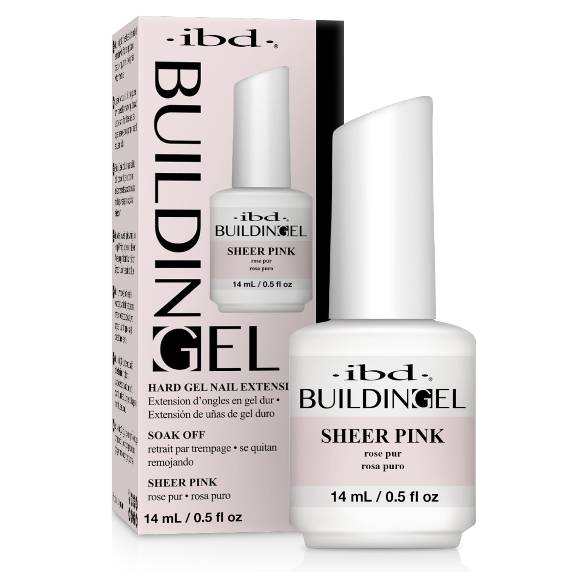 IBD Building Gel Rose Clair, flacon avec brosse intégrée pour une application propre et rapide.