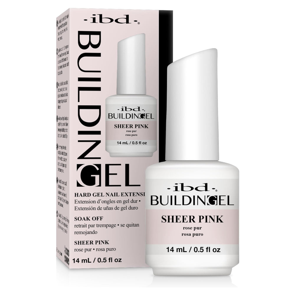IBD Building Gel Rose Clair, flacon avec brosse intégrée pour une application propre et rapide.