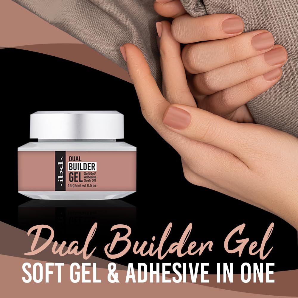 IBD Dual Builder Gel – adhésif intégré pour une fixation solide des extensions.
