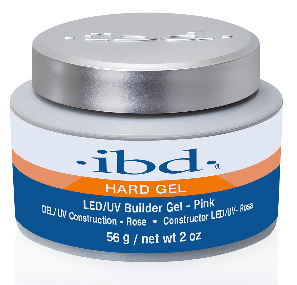 Gel dur IBD LED/UV rose, idéal pour recouvrements et sculpture des ongles, finition brillante.