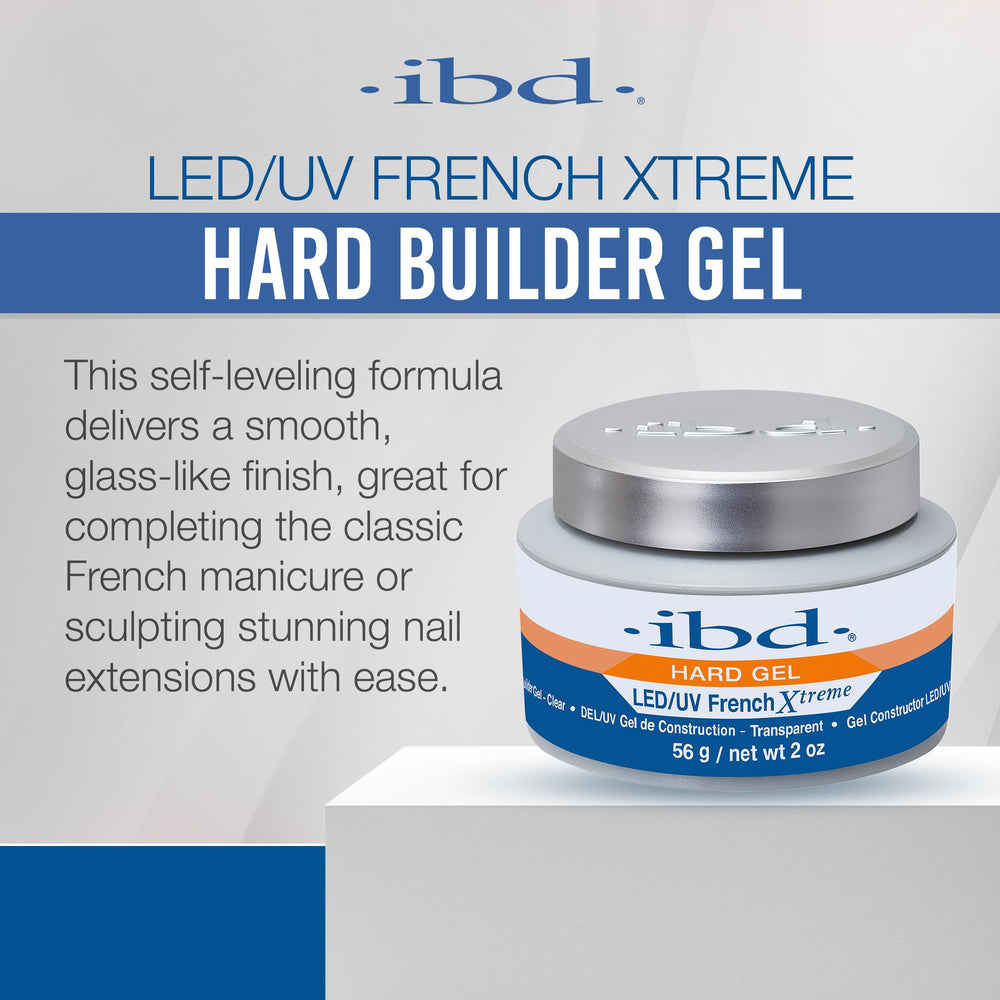 IBD Gel dur – finition verre clair pour pointes nettes et élégantes.