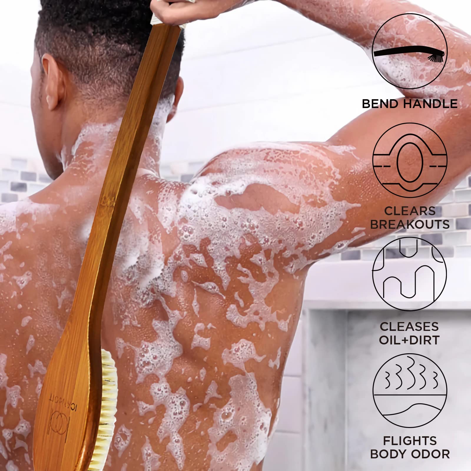 ICANdOIT brosse douche avec manche en bois et prise inclinée