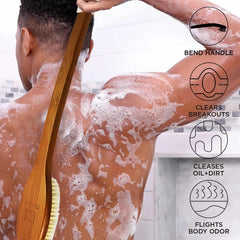 ICANdOIT brosse douche avec manche en bois et prise inclinée