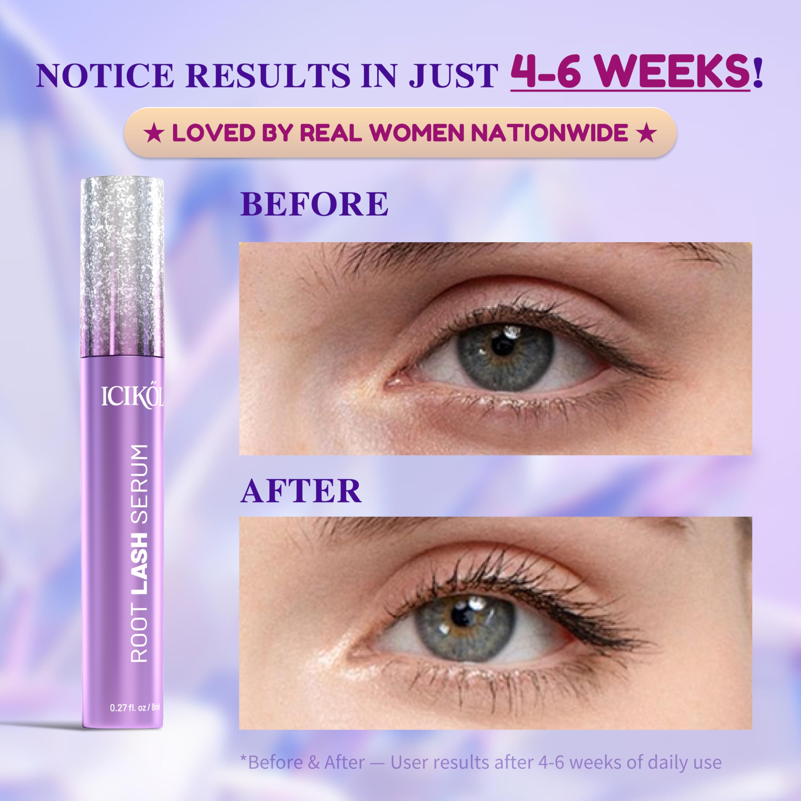 ICIKOL Sérum Cils: brosse fine pour application précise le long de la ligne des cils