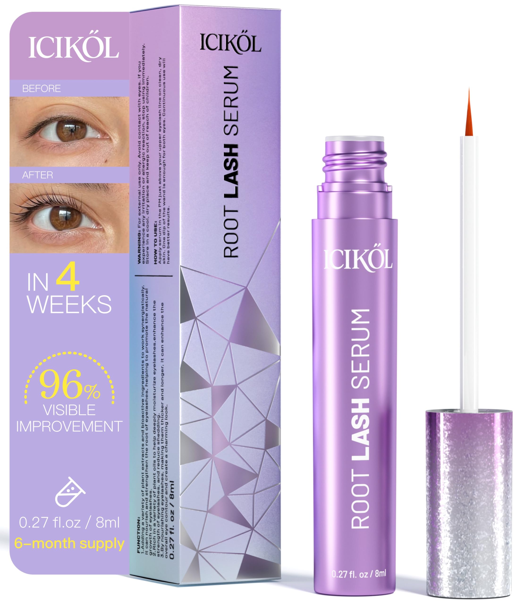 ICIKOL Sérum Cils: flacon 8 ml et pointe précise pour une application facile