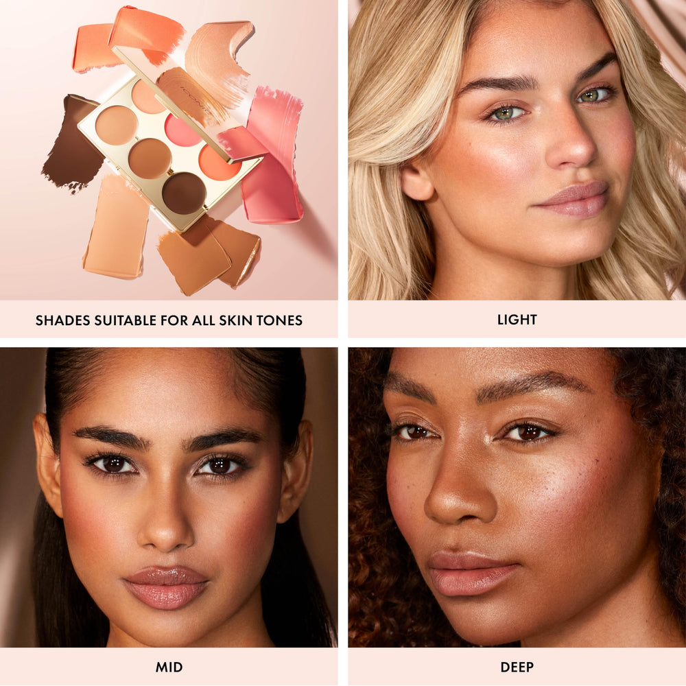 Peach Blush Iconic London swatch sur peau, teint frais.