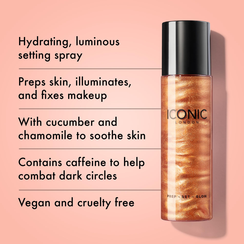 ICONIC LONDON Prep-Set-Glow, spray avant maquillage pour hydrater et illuminer.