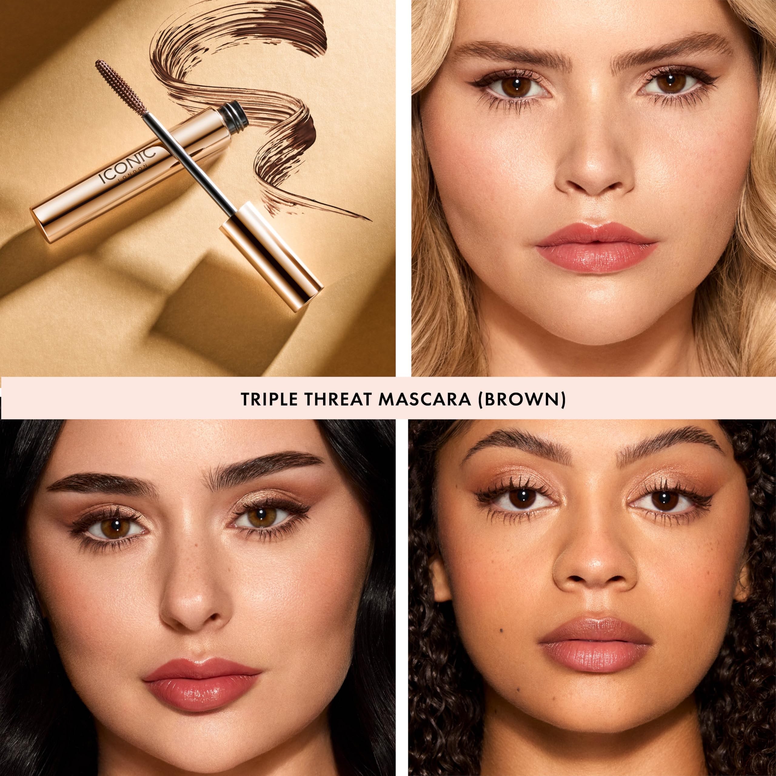 ICONIC LONDON Triple Threat Mascara, technique zigzag pour séparation et définition des cils.