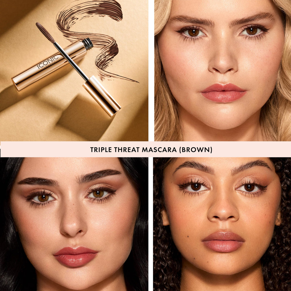 ICONIC LONDON Triple Threat Mascara, technique zigzag pour séparation et définition des cils.