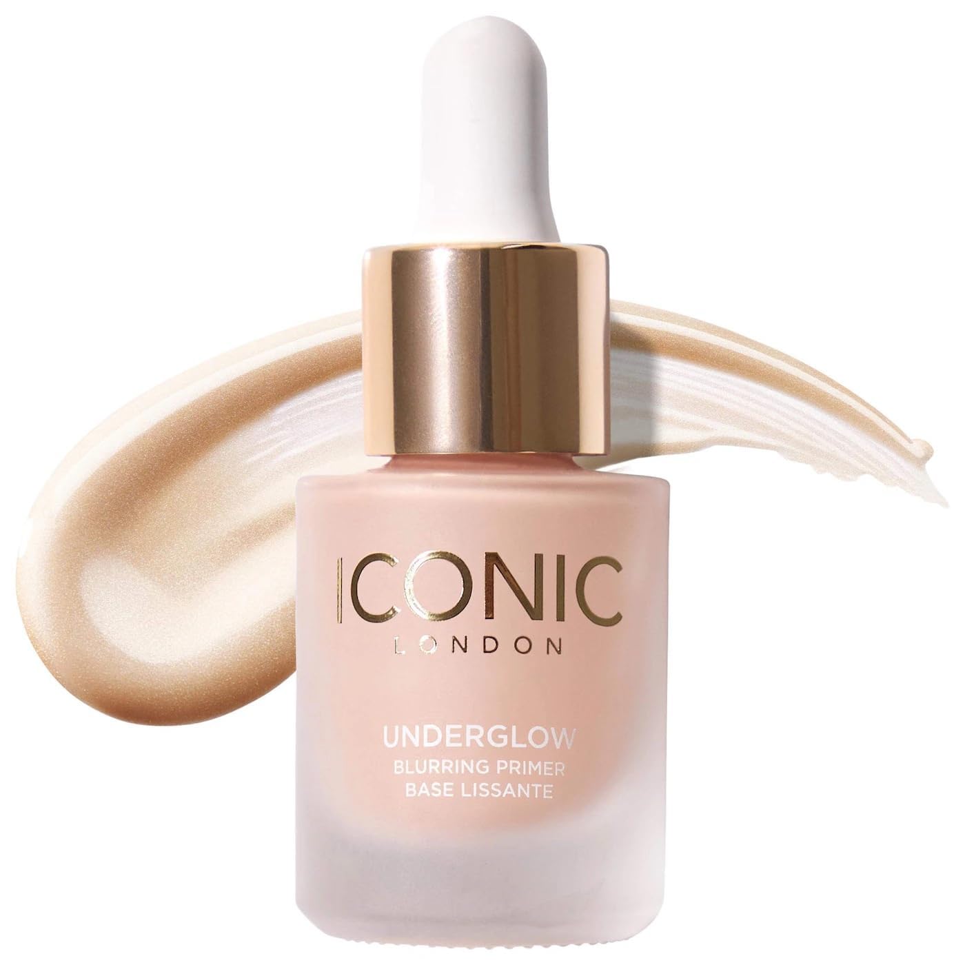 ICONIC LONDON Underglow Primer bottle closeup showing radiant finish