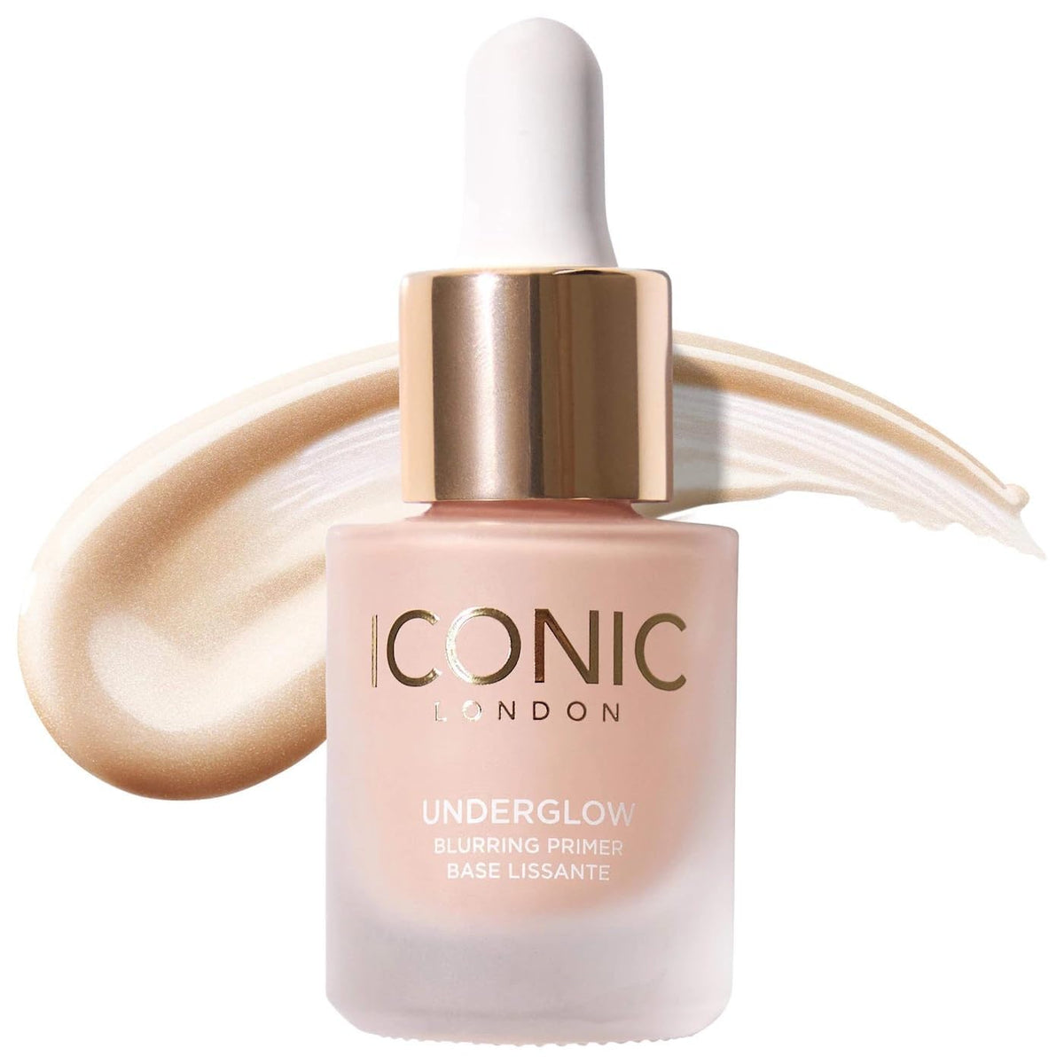 ICONIC LONDON Underglow Primer bottle closeup showing radiant finish