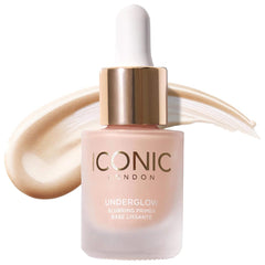 ICONIC LONDON Underglow Primer bottle closeup showing radiant finish