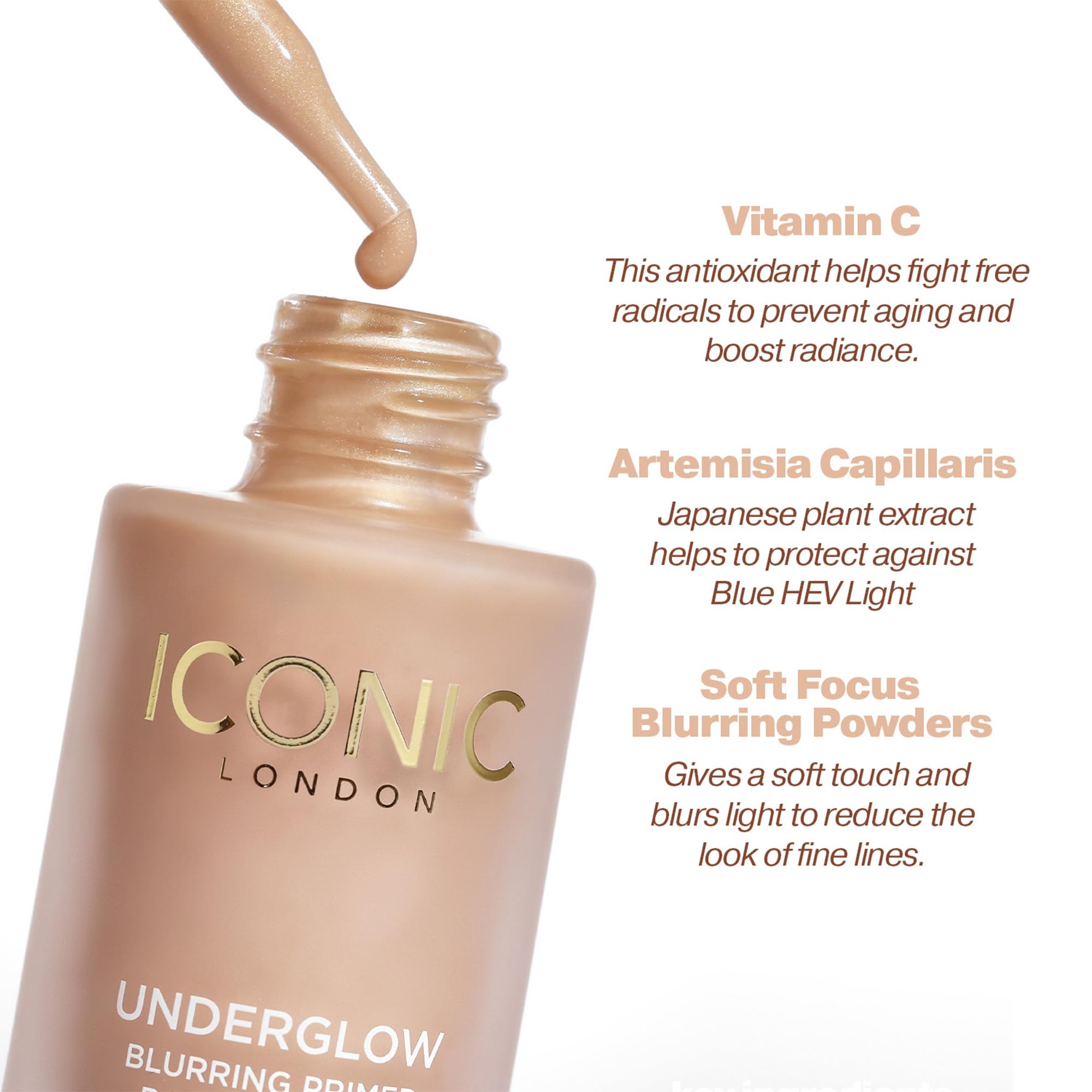 ICONIC LONDON Underglow Primer, fini demi-mat qui éclaire sans surcharge.