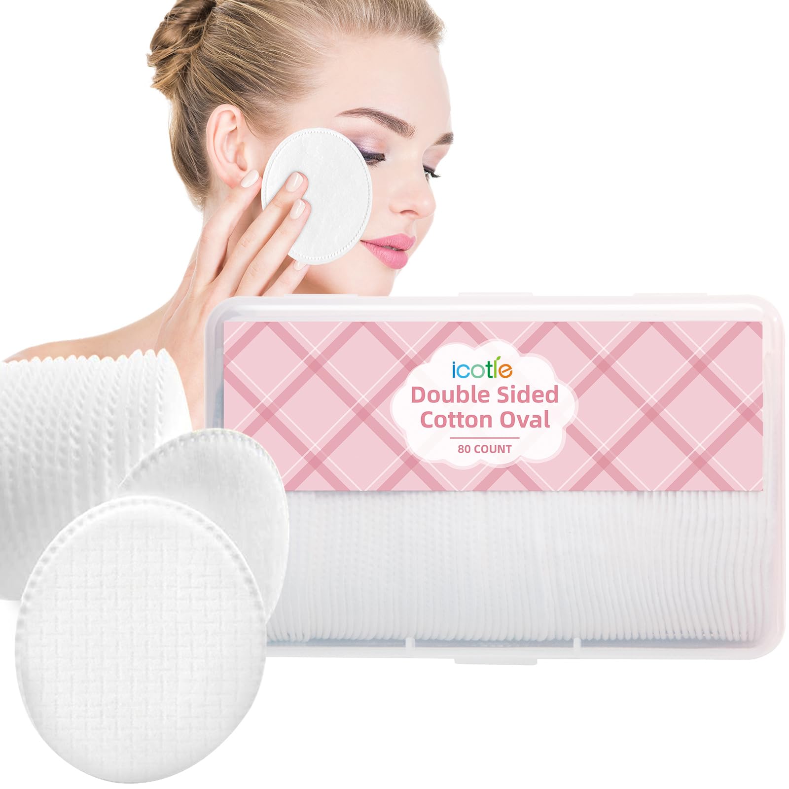 ICOTLE disques coton ovale grand 80, emballage réutilisable pratique.