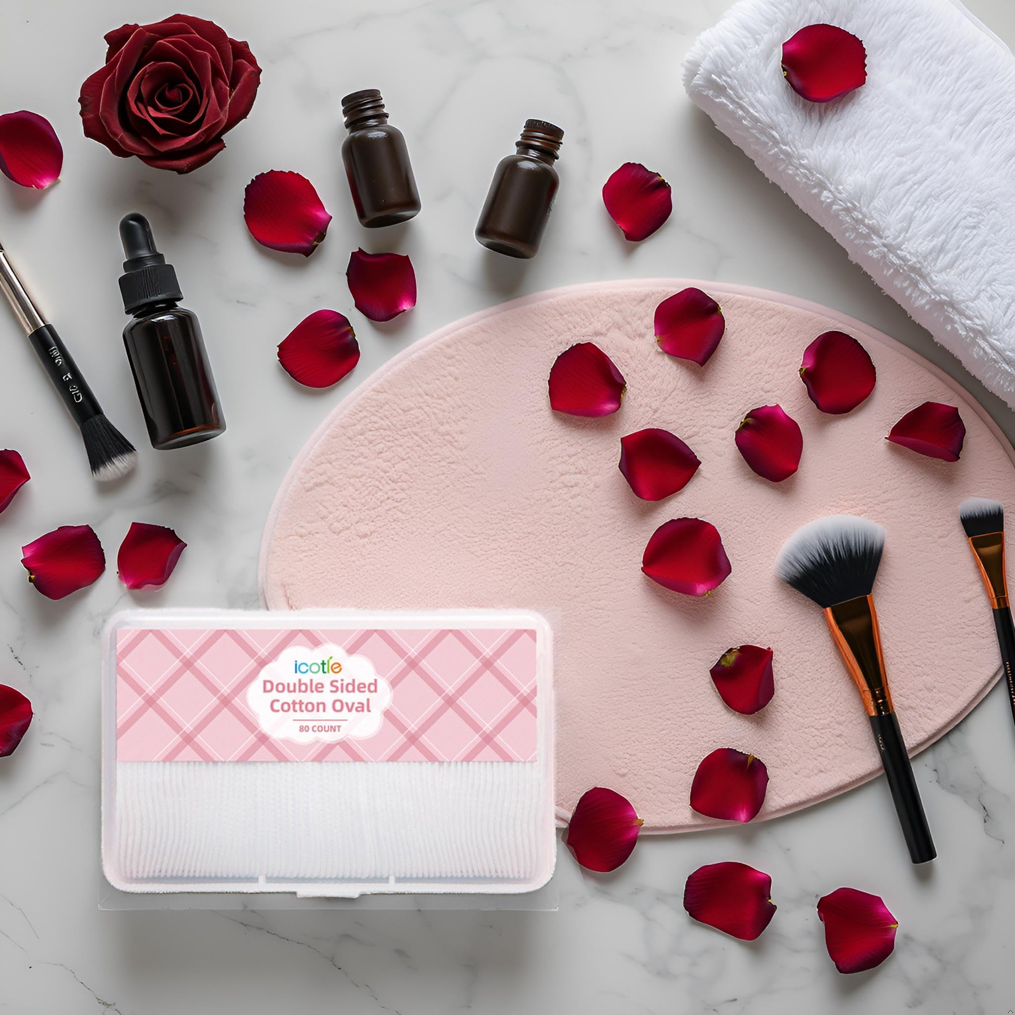 ICOTLE disques coton ovales parfaits pour routine soin quotidienne.