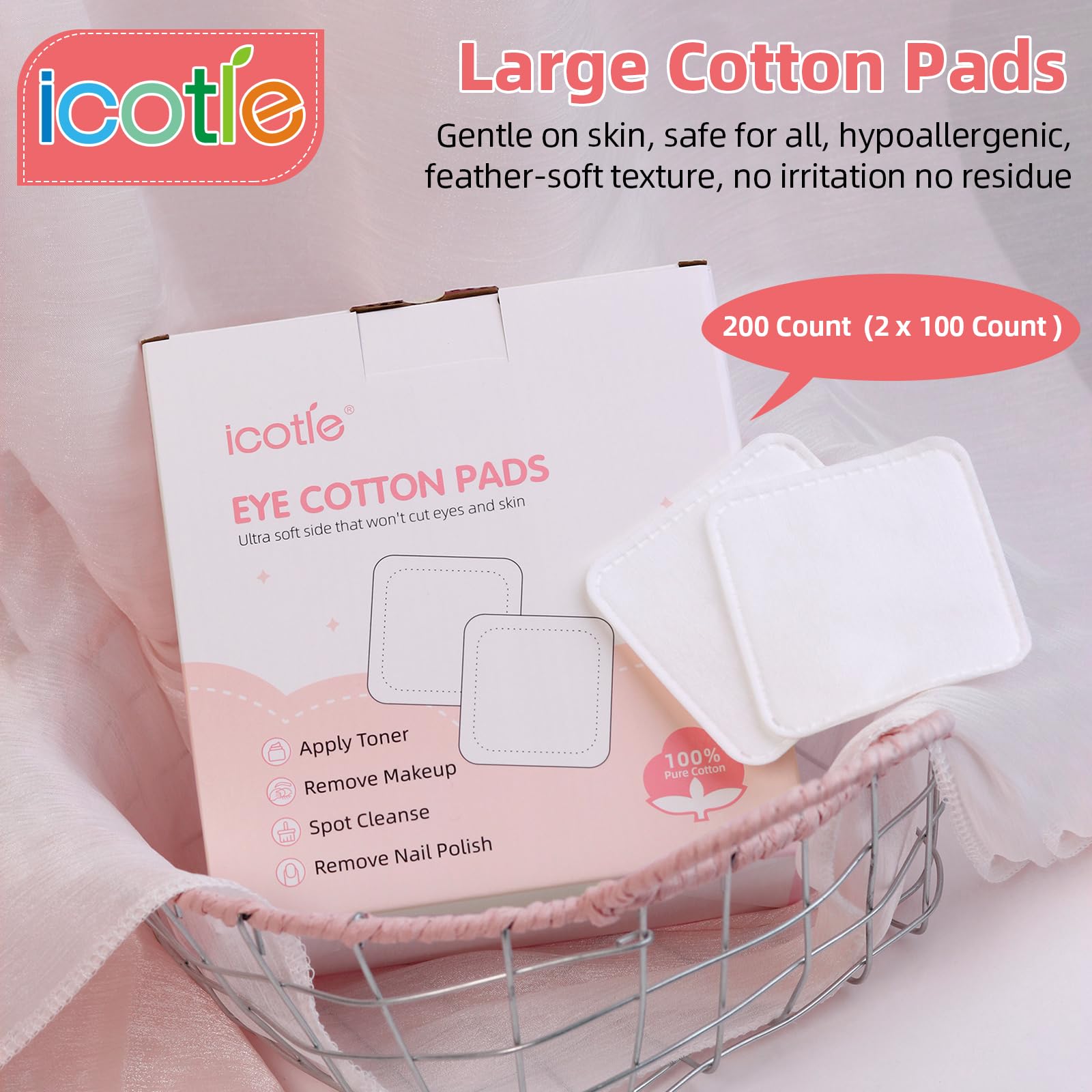 Disques coton ICOTLE polyvalents pour soins du visage et ongles
