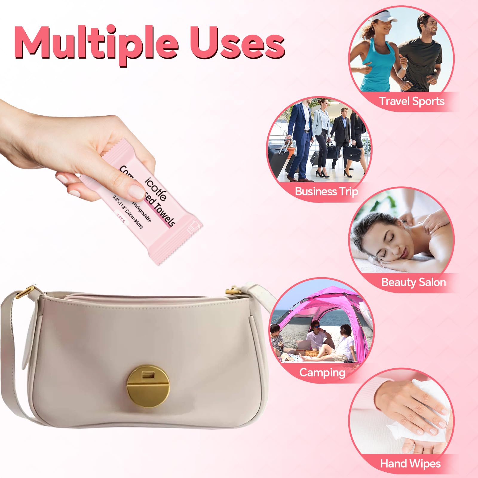 Lingettes multi-usages ICOTLE pour maison et camping, nettoyage rapide.