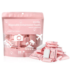 ICOTLE serviette compressée 30 pièces, emballage individuel pratique pour voyager.
