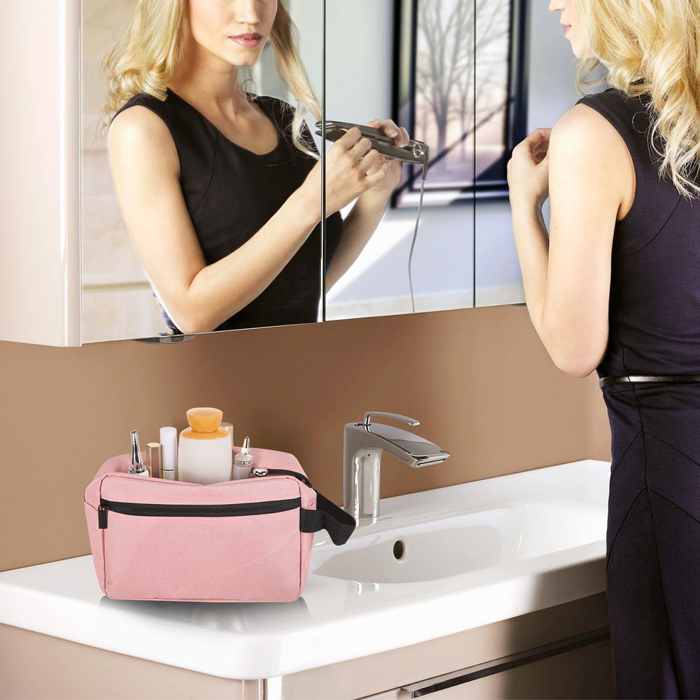 Icramsy Trousse de toilette rose idéale pour les voyages et week-ends.
