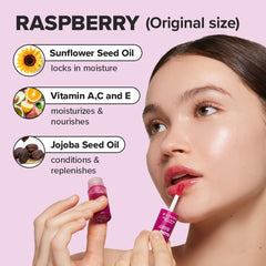 I DEW CARE gloss à lèvres Raspberry, fini brillant et léger effet volumisant.