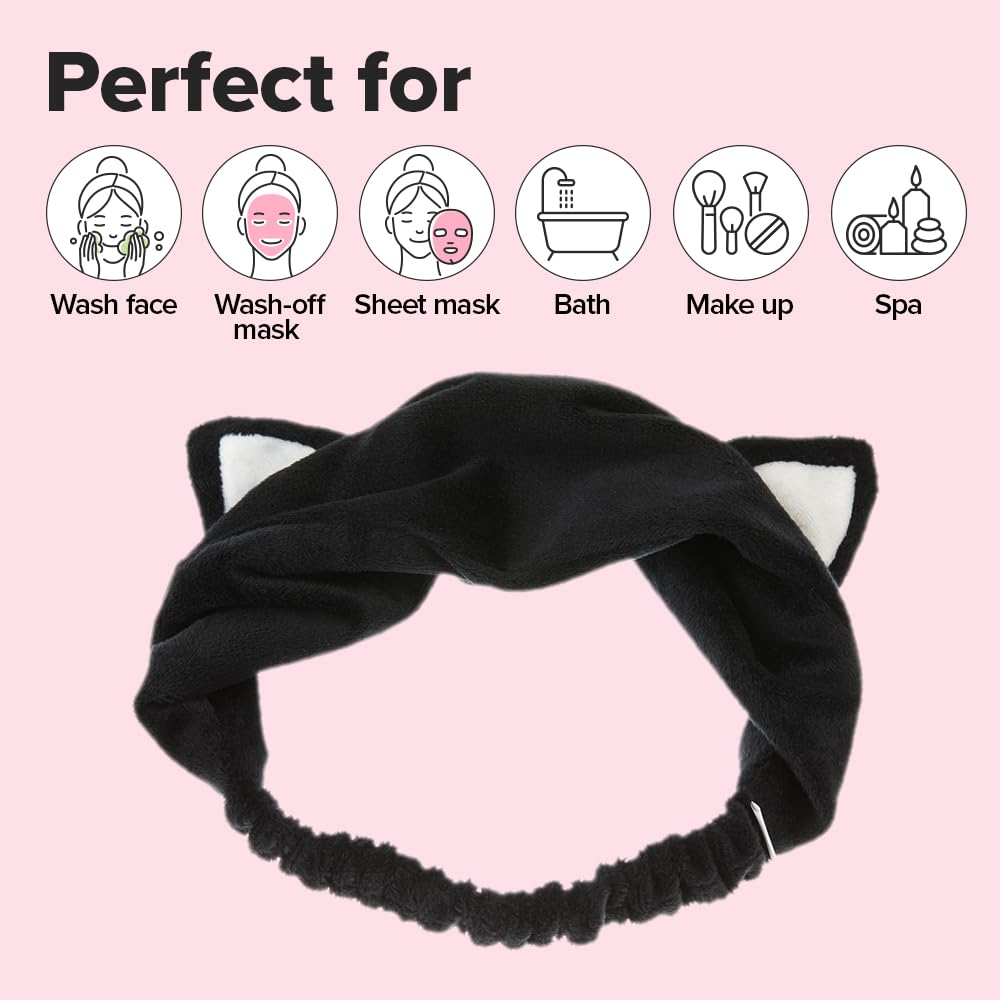Bandeau lavage visage I DEW CARE chat noir, doux et réutilisable