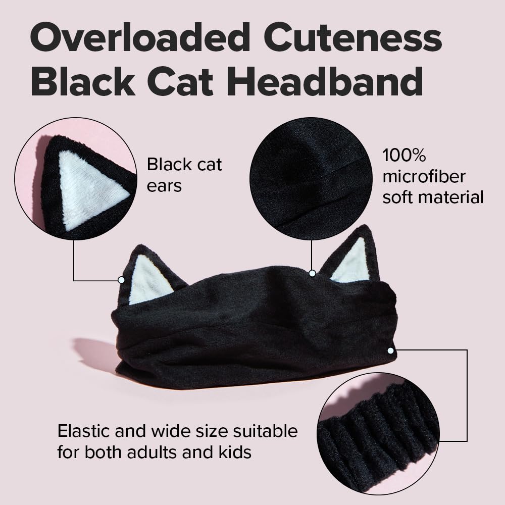 I DEW CARE bandeau chat noir, parfait pour spa et nettoyage du visage
