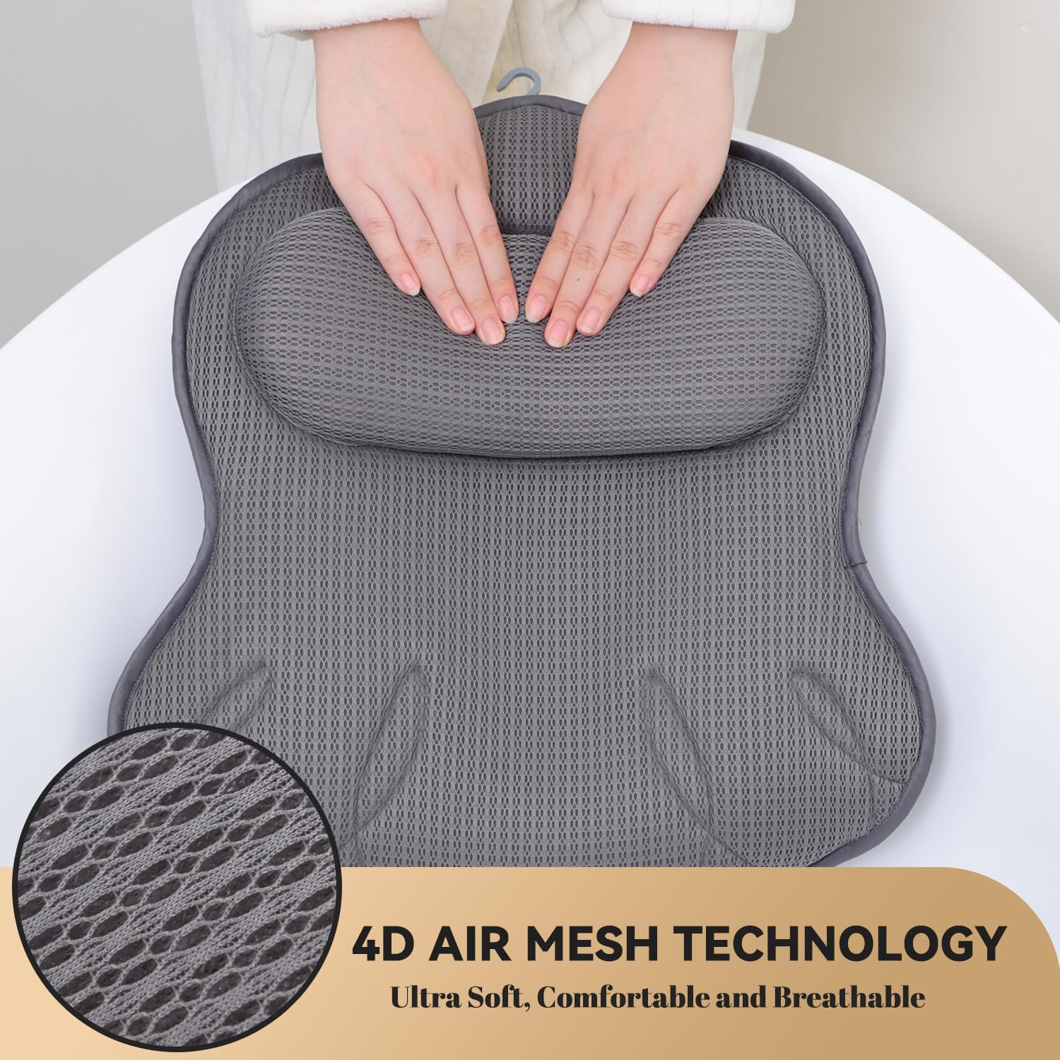 Idle Hippo oreiller bain 4D mesh, matière respirante pour fraîcheur.
