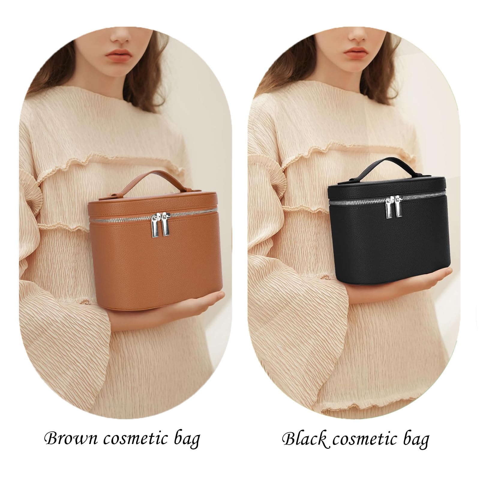 IEMIEBOAMGNOY sac maquillage cuir brun, voyage compact pour cabine et escale