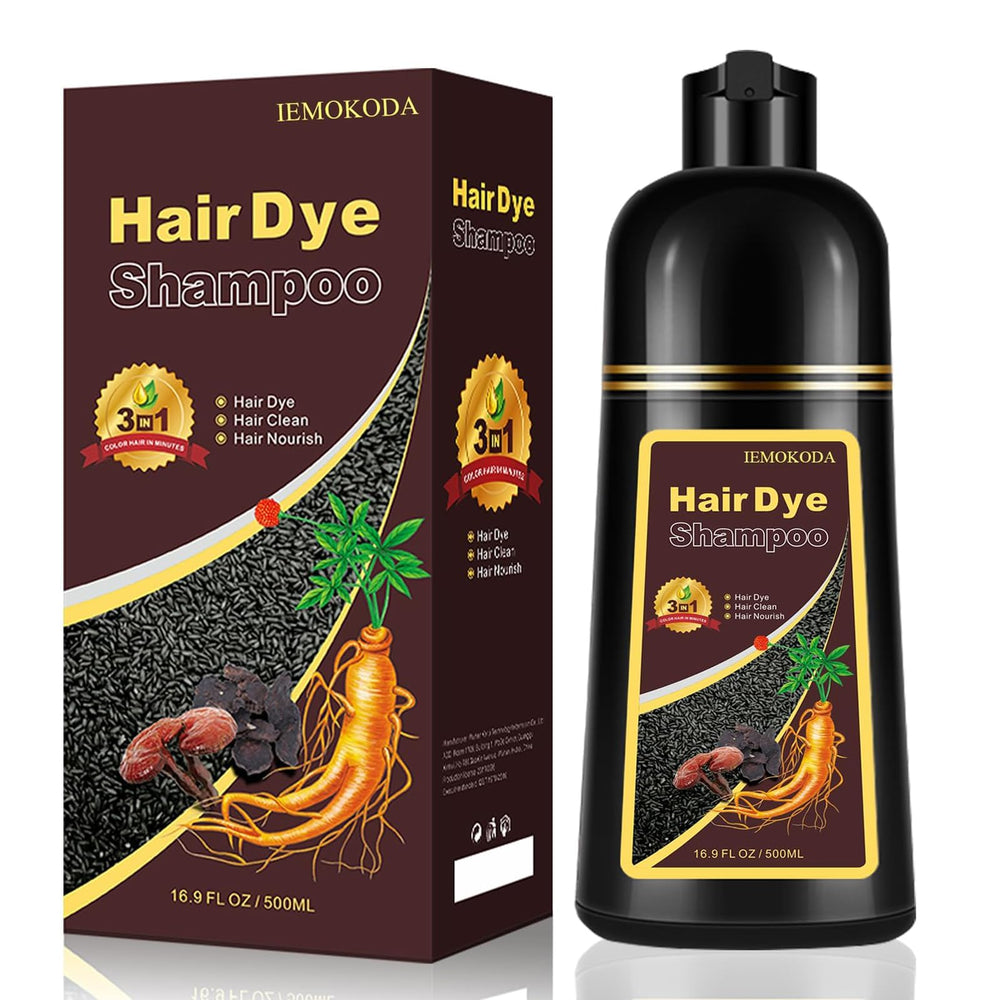 iemokoda shampoo colorant brun châtaigne en bouteille, couleur rapide et pratique.